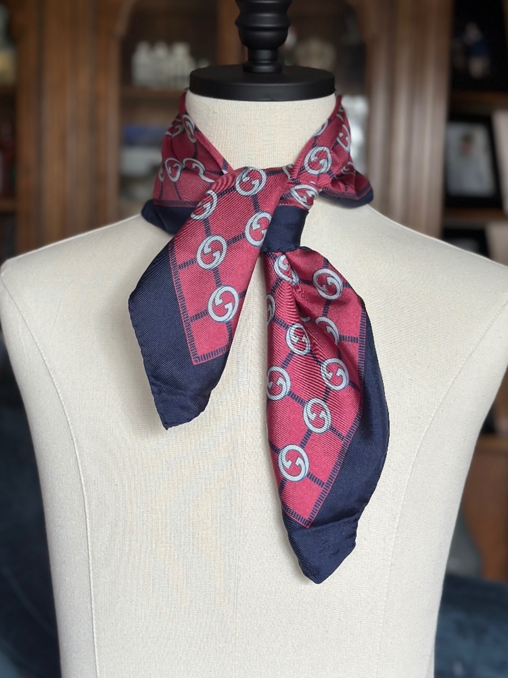 Gucci Red Blue Silk Scarf